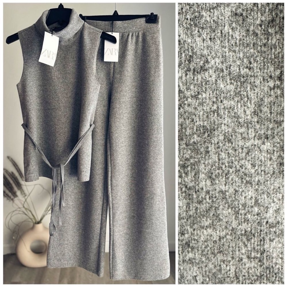 NWOT Zara Soft Grey Set Co-Ord Pants Vest Small